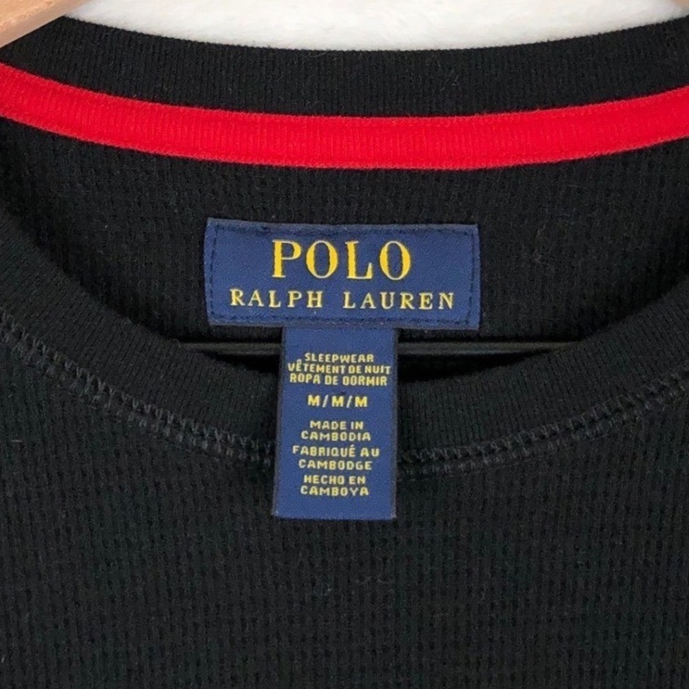 POLO Ralph Lauren Waffle Knit Thermal Sleepwear Shirt Men's Sz M Black EUC - Picture 4 of 11